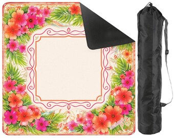 Mahjong Mat | Pink & Orange Floral | Non-Slip 31.5"x31.5" | Storage Bag