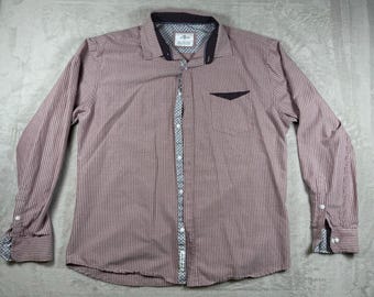 Camisa de manga larga con cuello y botones a rayas rojas y blancas de Craft + Flow, talla XL para hombre.
