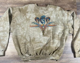 Suéter Hanes Vintage Nathan Richards Painted Sky Kokopelli Beige Tie Die de los 90, talla L