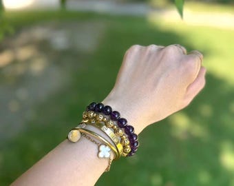 10mm Amethyst Crystal Bracelet: Calm Energy, Stress Relief Jewelry