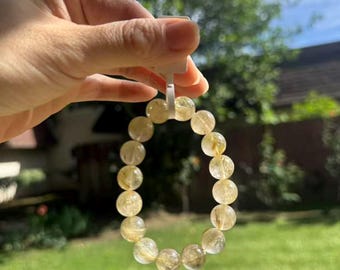 10mm Golden Rutilated Quartz Bracelet | Natural Crystal Jewelry | Wealth & Abundance Stone | Handmade Energy Bracelet