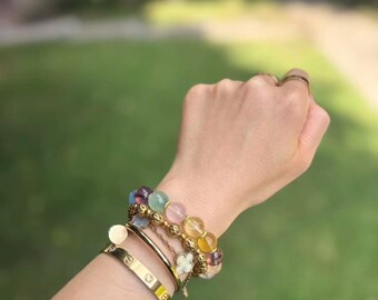 Multi Gemstone Bracelet: Rose Quartz Centerpiece, Healing Energy, Chakra Support