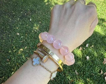 Rose Quartz Bracelet Pink Crystal Jewelry Gift for Mom Self Love Healing Bracelet