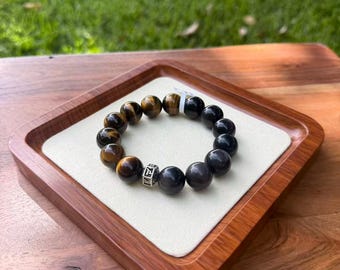Tiger Eye  Gray Obsidian Bracelet | Protection & Confidence Crystal | Handmade Energy Bracelet | Minimalist Spiritual Jewelry