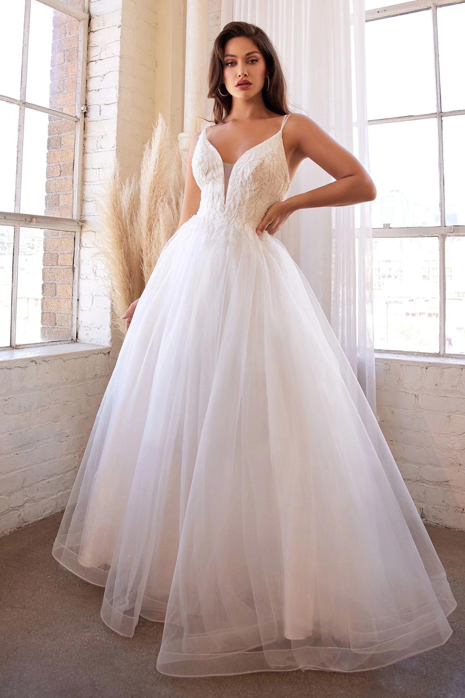 chinese dress ladies Davinci Bridal 50637 Long A Line Sheer Lace V Neck Wedding Dress Train Floral Gown 6 / Ivory/Blush/Nude main image 1