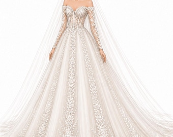 Schizzo PDF per abito da sposa personalizzato / Illustrazione di abito da sposa personalizzato