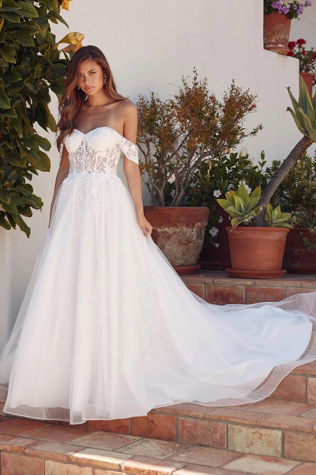 Romantic off Shoulder A-line Wedding Dress With Lace Corset, Soft Tulle ...