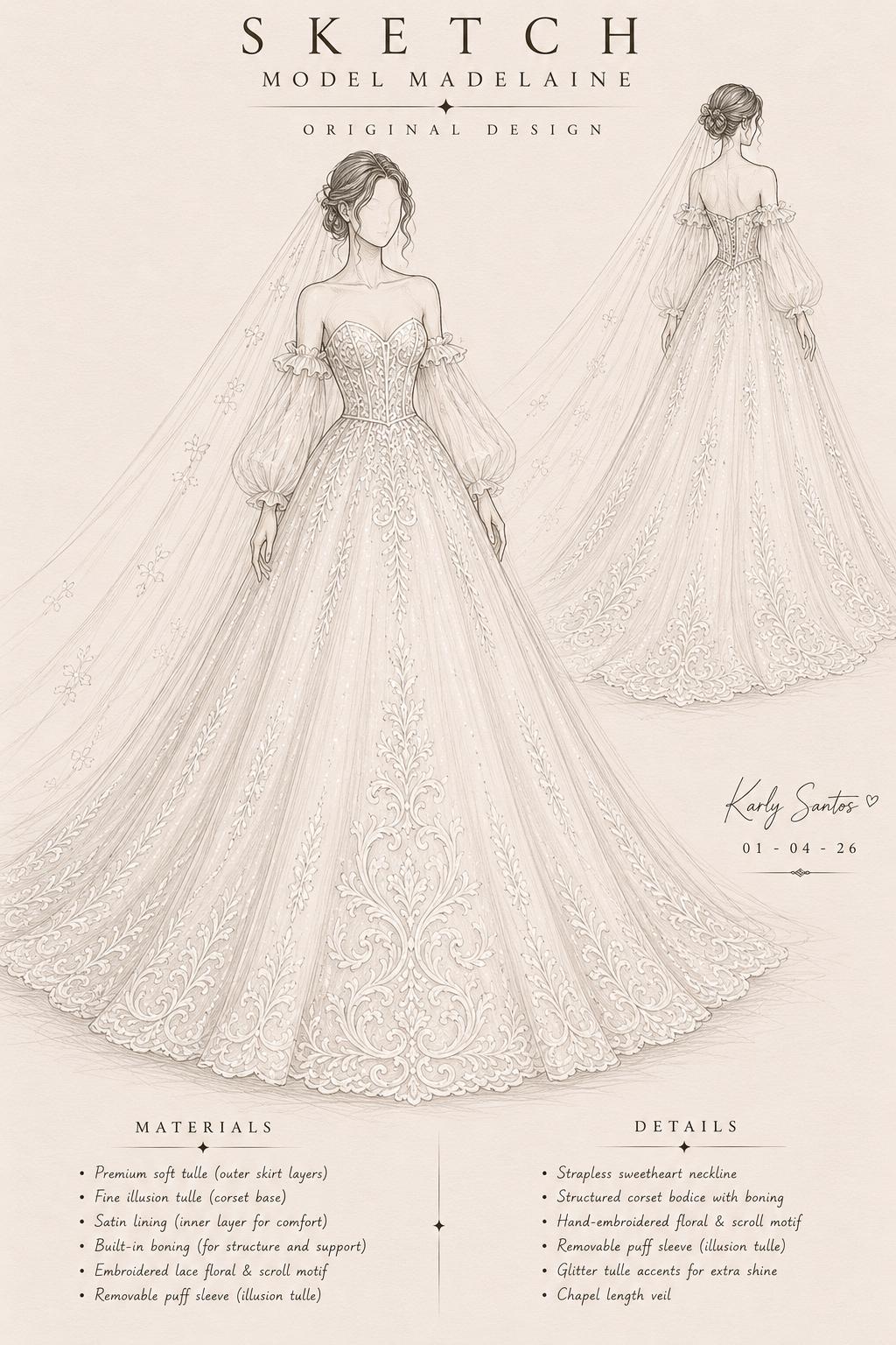 Custom Bridal Dress Design Sketch PDF