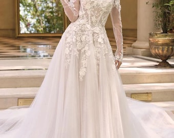 Off-Shoulder Lace Appliqué A-Line Wedding Dress, Corset Bodice Bridal Gown