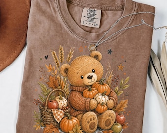 Fall Bear T-Shirt, Autumn Teddy Bear Shirt, Pumpkin Bear Tee, Thanksgiving Graphic Shirt, Cute Fall Shirt, Harvest Season Gift