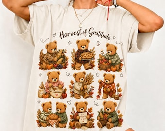 Harvest of Gratitude Shirt, Thanksgiving Teddy Bear T-Shirt, Fall Bear Graphic Tee, Autumn Harvest Shirt, Cute Thanksgiving Gift