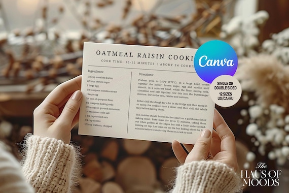 MINIMAL Recipe Card Canva Template Simple Recipe card  Recipe Editable Modern Recipe Card Printable Recipe Personalized recipe 4x6 5x7 A5 A6