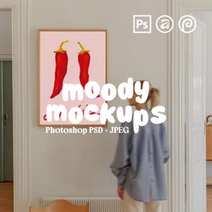 Wall Frame Mockup PSD | Mounted Wood Frame | Lifestyle Interior | Photoshop Smart Object