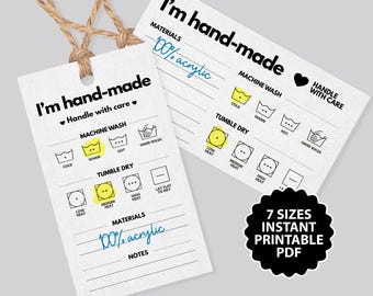 Printbare wasvoorschriften (PDF), haak- en brei-instructies, verpakkingslabels voor knutselprojecten (digitale download)