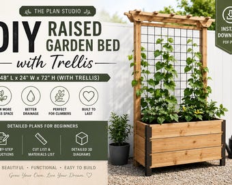 DIY Raised Garden Bed with Trellis Plans. Instant PDF Download