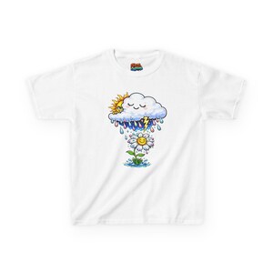 Smiling Cloud Rain with Sun and Daisy Tee | Kids nature weather illustration