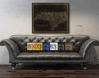 Large Vintage Map Of North Carolina, Ready to hang canvas gallery wrap or rolled print. 6 colors and 3 sizes to choose, FREE SHIPPING USA!