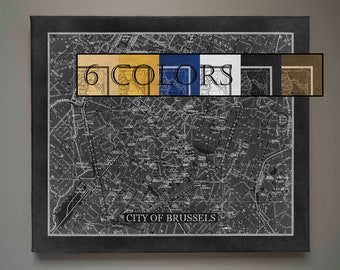 Old Map Of Brussels, Large Map Print, Ready to hang canvas gallery wrap or rolled print. 6 colors and 3 sizes to choose, FREE SHIPPING USA!