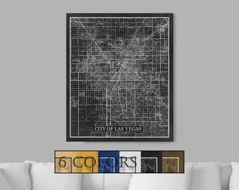 Wall Map Of Las Vegas on Canvas or Paper, Ready to hang canvas gallery wrap or rolled print. 6 colors and 3 sizes, FREE SHIPPING USA!