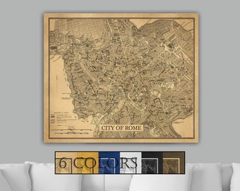 Large Old Map Of Rome on paper or canvas, Ready to hang canvas gallery wrap or rolled print. 6 colors and 3 sizes, FREE SHIPPING USA!