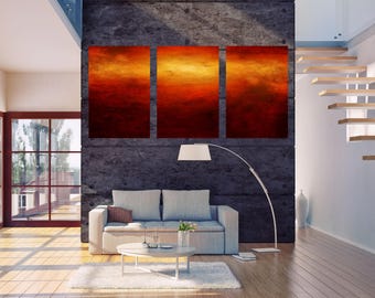 Sunset Storm, 60"x120" Large Digital Abstract, Triptych, Gallery Wrap, Four Colors, Four Sizes, FREE SHIPPING USA!