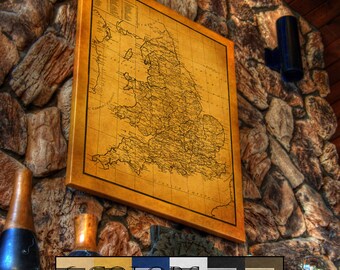 Old Wall Map Of England on Paper or Canvas! Ready to hang canvas gallery wrap or rolled print., 6 colors and 3 sizes, FREE SHIPPING USA!