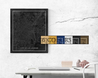 Wall Map Of Los Angeles on Canvas or Paper, Ready to hang canvas gallery wrap or rolled print. 6 colors and 3 sizes, FREE SHIPPING USA!