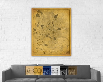 Old Map Of Warsaw, Large Wall Map canvas, Ready to hang canvas gallery wrap or rolled print. 6 colors and 3 sizes, FREE SHIPPING USA!