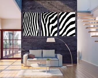 Zebra, 60"x120" Large Digital Abstract, Triptych, Gallery Wrap, Four Sizes, FREE SHIPPING USA!