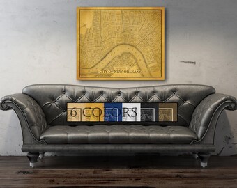 Old Wall Map Of New Orleans on Paper or Canvas! Ready to hang canvas gallery wrap or rolled print. 6 colors and 3 sizes, FREE SHIPPING USA!