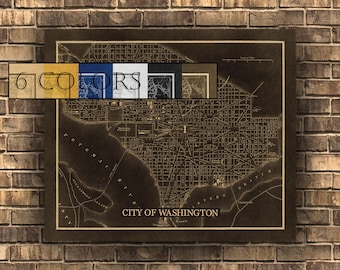 Wall Map Of Washington D.C. on Canvas or Paper, Ready to hang canvas gallery wrap or rolled print. 6 colors and 3 sizes, FREE SHIPPING USA!
