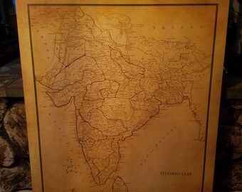 Old Map Of India, Hindoostan, Paper or Canvas, Only rolled print available for next two months, 6 colors and 3 sizes, FREE SHIPPING USA!