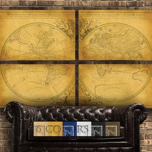 Old Map Of World, Large Wall Map Canvas, Huge 50&quot;×80&quot;, Ready to hang canvas gallery wrap or rolled print. 6 colors, FREE SHIPPING USA!