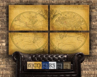 Old Map Of World, Large Wall Map Canvas, Huge 50"×80", Ready to hang canvas gallery wrap or rolled print. 6 colors, FREE SHIPPING USA!