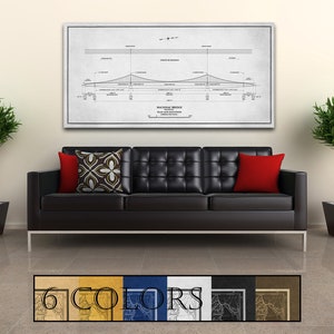 Mackinac Bridge Plan paper or canvas, 40&quot;x80&quot; Ready to hang canvas gallery wrap or rolled print. 6 colors and 3 sizes, FREE SHIPPING USA!