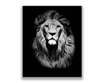 Lion picture on Paper or Canvas, Ready to hang canvas gallery wrap or rolled print. 2 colors and 3 sizes to choose, FREE SHIPPING USA!