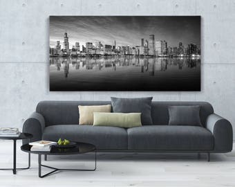 Extra Large Chicago Skyline! 40"×80" and other sizes, Three colors, Ready to hang canvas gallery wrap or rolled print. FREE SHIPPING USA!