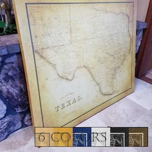 Large Vintage Map Of Texas, Ready to hang canvas gallery wrap or rolled print. 6 colors and 3 sizes to choose, FREE SHIPPING USA!