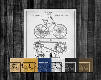 Bicycle Patent Wall Art, Paper or Canvas! Ready to hang canvas gallery wrap or rolled print 6 colors and 3 sizes FREE SHIPPING USA!