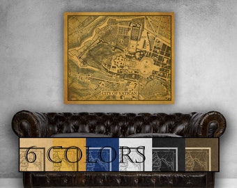 Old Map Of Vatican City on paper or canvas! Ready to hang canvas gallery wrap or rolled print. 6 colors and 3 sizes, FREE SHIPPING USA!