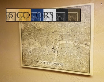 Large Old Map Of London on paper and canvas, Ready to hang canvas gallery wrap or rolled print. 6 colors and 3 sizes, FREE SHIPPING USA!