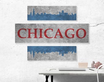 Three Panel Chicago Skyline Graphic, Canvas Gallery Wrap, Three colors, FREE SHIPPING USA!