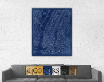 Large Old Map Of New York paper or canvas, Ready to hang canvas gallery wrap or rolled print. 6 colors and 3 sizes, FREE SHIPPING USA!