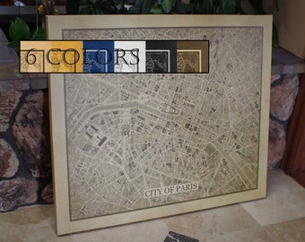 Large Old Map Of Paris on paper or canvas, Ready to hang canvas gallery wrap or rolled print. 6 colors and 3 sizes, FREE SHIPPING USA!