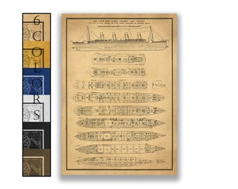 40"x56" Max. Titanic Plan Wall Art, Ready to hang canvas gallery wrap or rolled print. 6 colors and 3 sizes to choose, FREE SHIPPING USA!