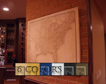 Old Wall Map Of USA on paper or canvas, Ready to hang canvas gallery wrap or rolled print 6 colors and 3 sizes to choose, Free Shipping USA!