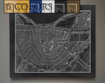Old Wall Map Of Amsterdam on Paper or Canvas! Ready to hang canvas gallery wrap or rolled print. 6 colors and 3 sizes, FREE SHIPPING USA!