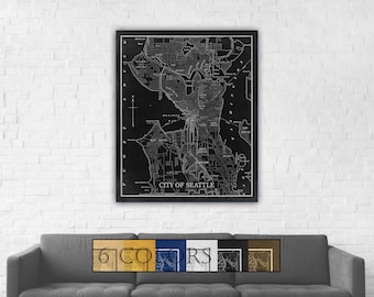 Large Old Map Of Seattle paper or canvas, Ready to hang canvas gallery wrap or rolled print. 6 colors and 3 sizes, FREE SHIPPING USA!