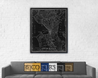 Large Old Map Of Seattle paper or canvas, Ready to hang canvas gallery wrap or rolled print. 6 colors and 3 sizes, FREE SHIPPING USA!