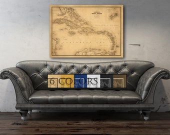 Old Map Of Caribbean, paper or canvas, Ready to hang canvas gallery wrap or rolled print. 6 colors and 2 sizes to choose, FREE SHIPPING USA!